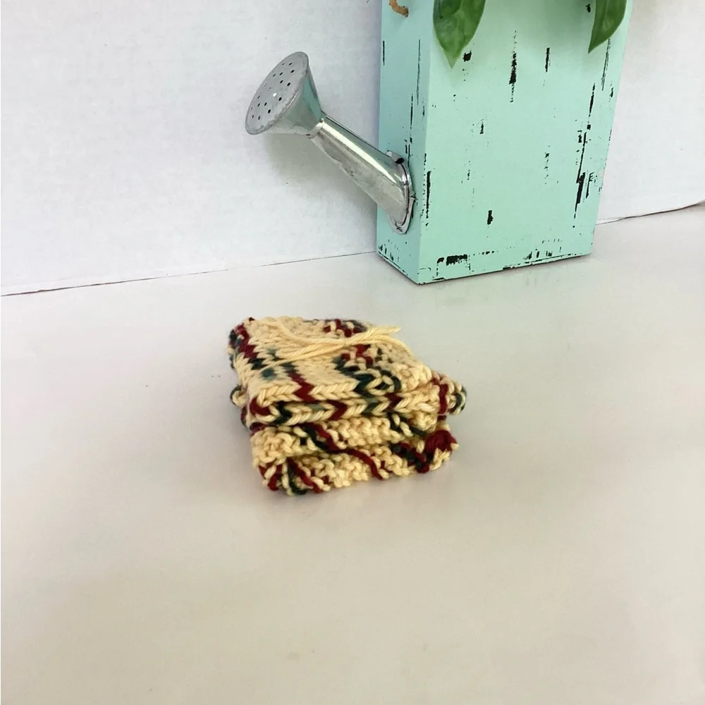 Baby Washcloth Hand Crafted Yellow Maroon Green Cotton Gift Bath Essential